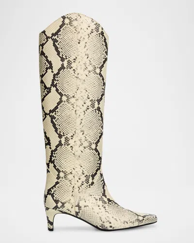 Staud Western Wally Snake-embossed Leather Knee-high Boots In Multi