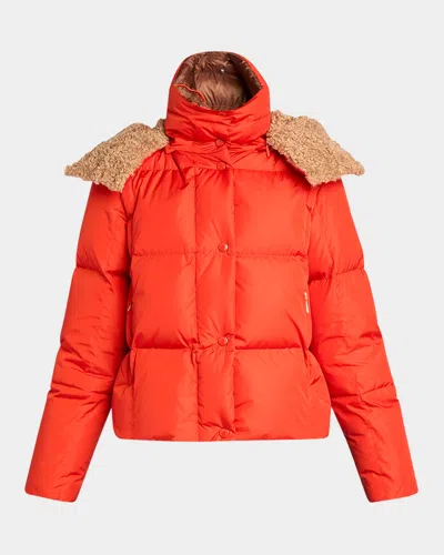 Moncler Castelnou Square-quilted Short Down Jacket With Detachable Hood