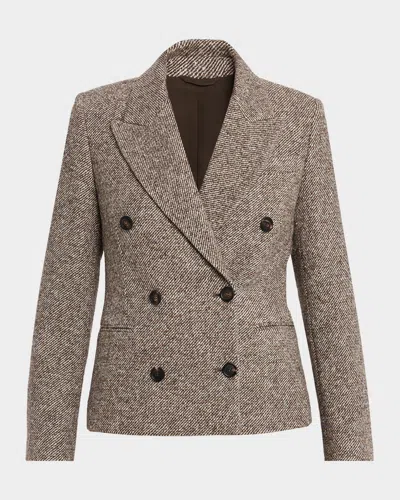 Brunello Cucinelli Virgin Wool And Silk Melange Diagonal Double-breasted Blazer In Neutral