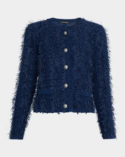Kobi Halperin Lyra Fringed Button-down Sweater In Blue