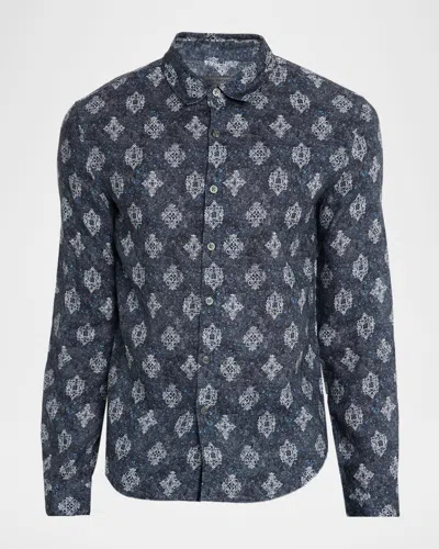 John Varvatos Ross Long Sleeve Linen Button-up Shirt In Blue