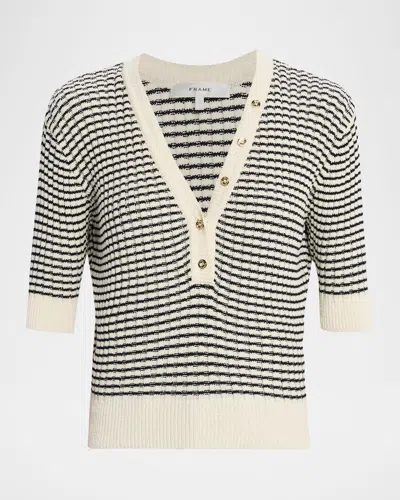 Frame The Stripe V-neck Short Sleeve Sweater In Multi