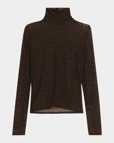 Frame The Sheer Mesh Turtleneck Top In Brown