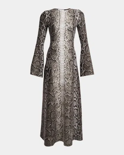 Gabriela Hearst Snake-effect Jacquard-knit Cashmere And Silk Blend Maxi Dress In Gray