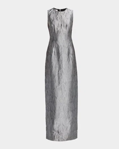 Lafayette 148 Sleeveless Metallic Jacquard Column Gown In Silver