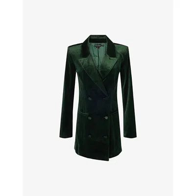 Good American Womens Pine Green003 Exec Velvet Double-breasted Stretch-cotton Blend Mini Dress Xs In Animal Print