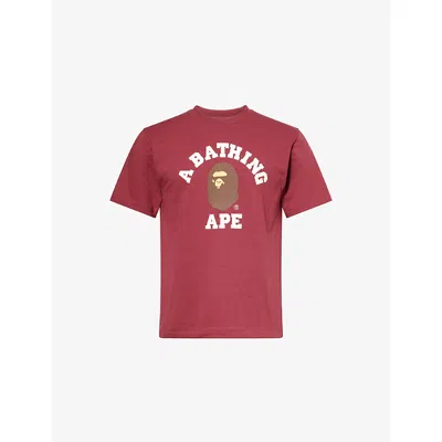 A Bathing Ape Mens Burgundy Bape College Graphic-print Cotton-jersey T-shirt In Burgundy