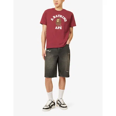 A Bathing Ape Mens Burgundy Bape College Graphic-print Cotton-jersey T-shirt In Burgundy