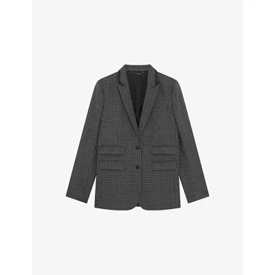 The Kooples Womens Black Checked Single-breasted Wool Blazer In Black