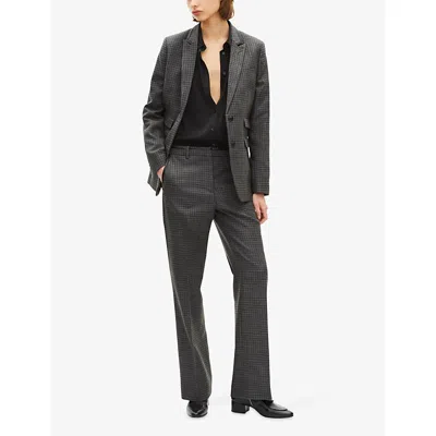 The Kooples Womens Black Checked Single-breasted Wool Blazer In Black