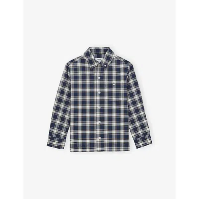Reiss Navy Blue Bailes Checked Long-sleeve Cotton Shirt 9-13 In Blue