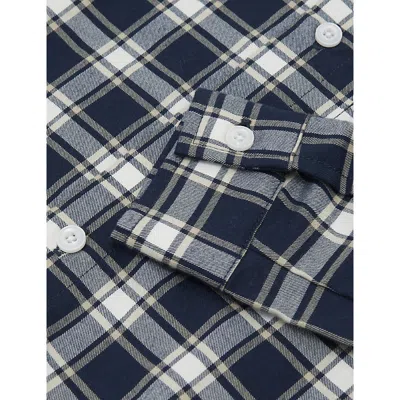 Reiss Navy Blue Bailes Checked Long-sleeve Cotton Shirt 9-13 In Blue