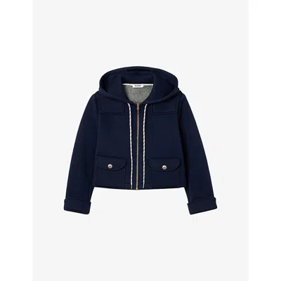 Sandro Womens Navy Blue Hooded Side-pocket Woven Jacket In Blue