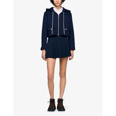 Sandro Womens Navy Blue Hooded Side-pocket Woven Jacket In Blue
