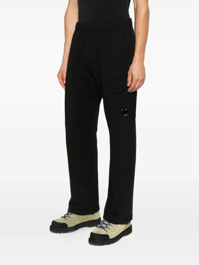 C.p. Company Black Linen And Cotton Blend Utility Trousers In Multi