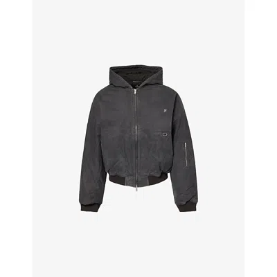 Represent Mens Washed Black Hooded Padded Stretch-cotton Jacket Xs In Gray