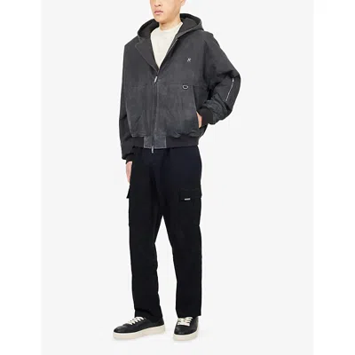 Represent Mens Washed Black Hooded Padded Stretch-cotton Jacket Xs In Gray