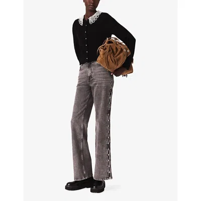 Maje Womens Black Beaded Removable-collar Stretch Wool-blend Cardigan In Black