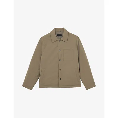 Reiss Mens Olive Green Parker Patch-pocket Stretch-nylon Overshirt In Brown