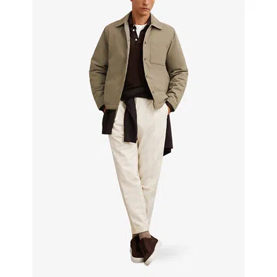 Reiss Mens Olive Green Parker Patch-pocket Stretch-nylon Overshirt In Brown