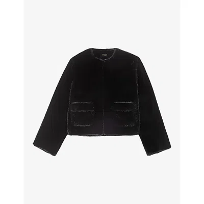 Maje Womens Brown Patch-pocket Faux-fur Coat In Black