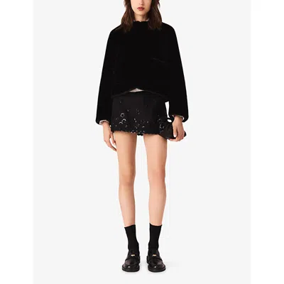 Maje Womens Brown Patch-pocket Faux-fur Coat In Black