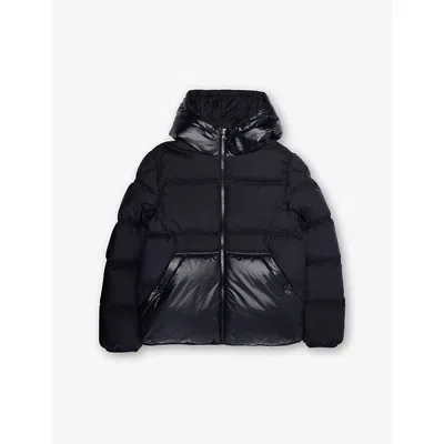 Moncler Navy Barin Hooded Down Jacket 4-14 In Blue
