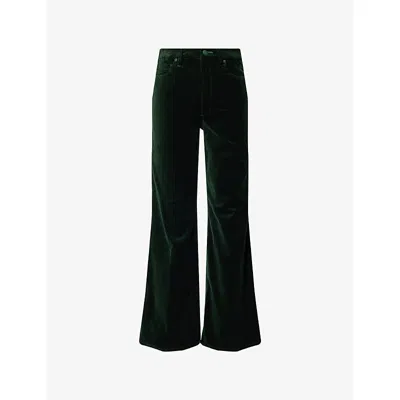 Good American Womens Pine Green003 Good Waist Palazzo Velvet Stretch-cotton Blend Trousers In Green