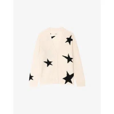 Zadig & Voltaire Womens Ecru Mirkaz Star-motif Cashmere Cardigan In Neutral