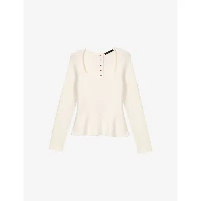 Maje Womens Ecru Peplum Square-neck Stretch-knit Jumper In Neutral