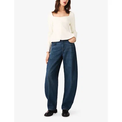 Maje Womens Ecru Peplum Square-neck Stretch-knit Jumper In Neutral