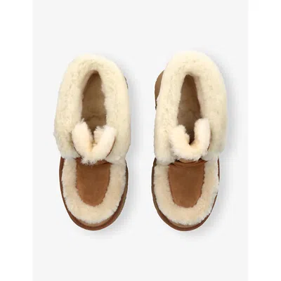 Ugg Esmee Beige Ankle Boots With Fur Detailing And Platform In Suede Woman In Brown