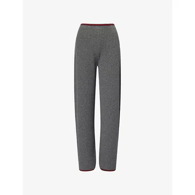 Gucci Womens Dusty Dark Grey Mc Ribbed Straight-leg Wool Knit Trousers In Gray