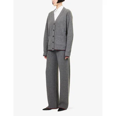 Gucci Womens Dusty Dark Grey Mc Ribbed Straight-leg Wool Knit Trousers In Gray
