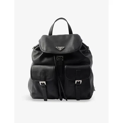 Prada Black Re-nylon And Saffiano Backpack With Pouch Women In Black