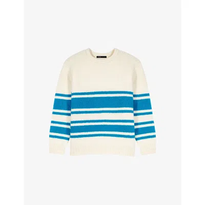Maje Womens Ecru / Turquoise Striped Relaxed-fit Wool-blend Jumper In Neutral
