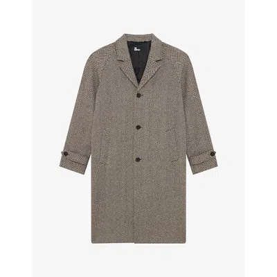 The Kooples Womens Brown Chevron Herringbone Single-breasted Wool Coat In Gray