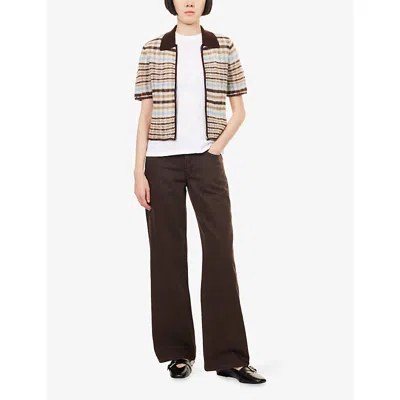 Rag & Bone Womens Ivrmt Leva Striped Wool-blend Top In Brown