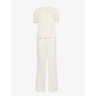 Reformation Womens Cream  X Nara Smith Buttercup Hour Embroidered Cotton-blend Pyjama Set In White