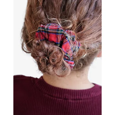 Mimi & Lula Red Giant Tartan And Velvet Set Of Two Scrunchies In Multi