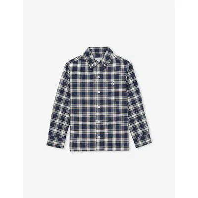 Reiss Navy Blue Bailes Checked Long-sleeve Cotton Shirt 9-13 In Blue