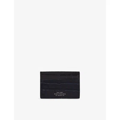 Smythson Womens Navy Flat Leather Card Holder In Brown