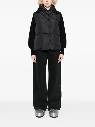 Canada Goose Short Down Jacket With Hood And Knit Sleeves In Black