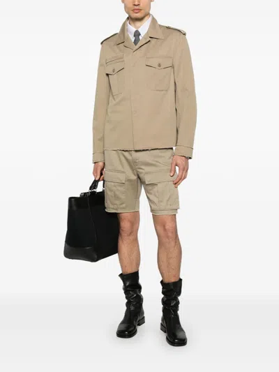 Celine Straight-leg Distressed Cotton-twill Cargo Shorts In Brown