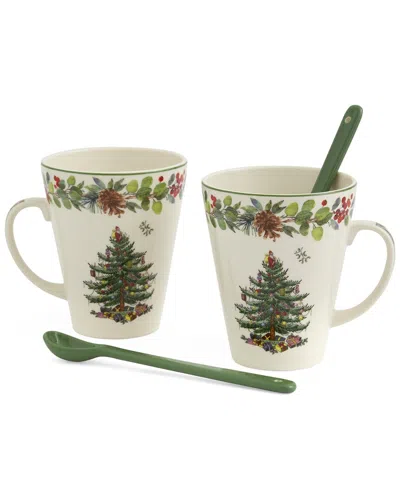 Spode Christmas Tree Annual 4pc Mug & Spoon 2022 In Multi