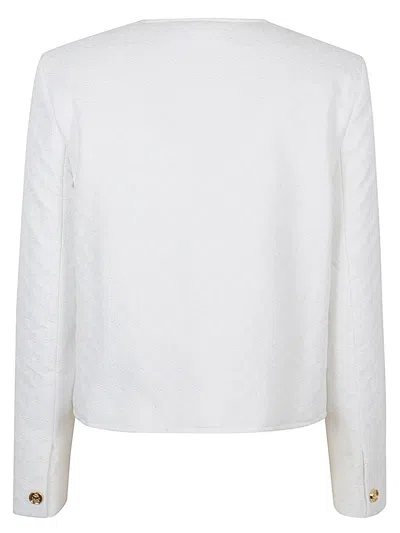 Celine Textured Fabric Jacket With Front Pockets And Gold Buttons In White