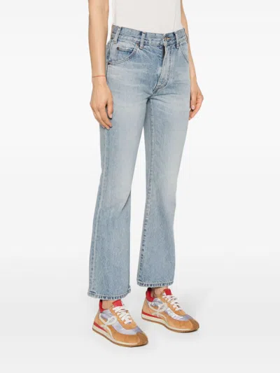 Celine Flared Leg Trousers With Front And Back Pockets In Blue