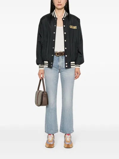 Celine Flared Leg Trousers With Front And Back Pockets In Blue