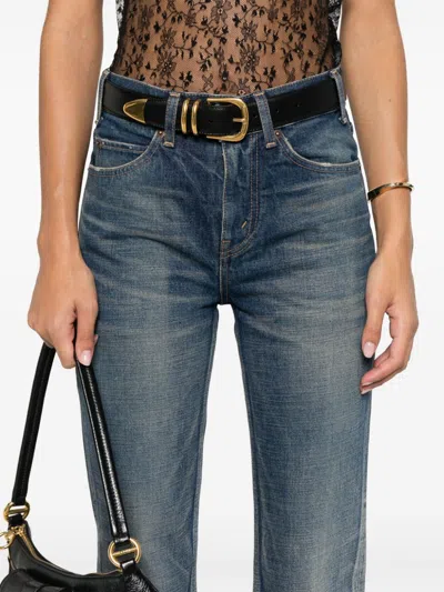 Celine Mid-waisted Flared Denims 22cm In Blue