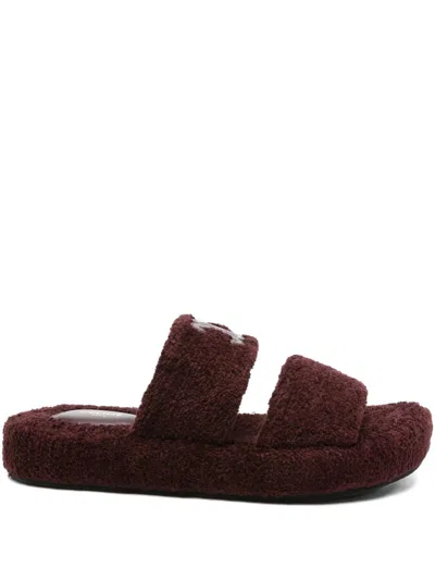 Celine Women Triomphe Fur Shearling Slides In Black